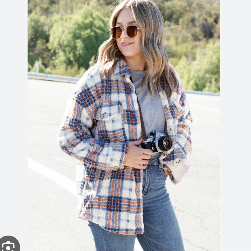 Carly Jean Los Angeles Beckham blue plaid jacket M